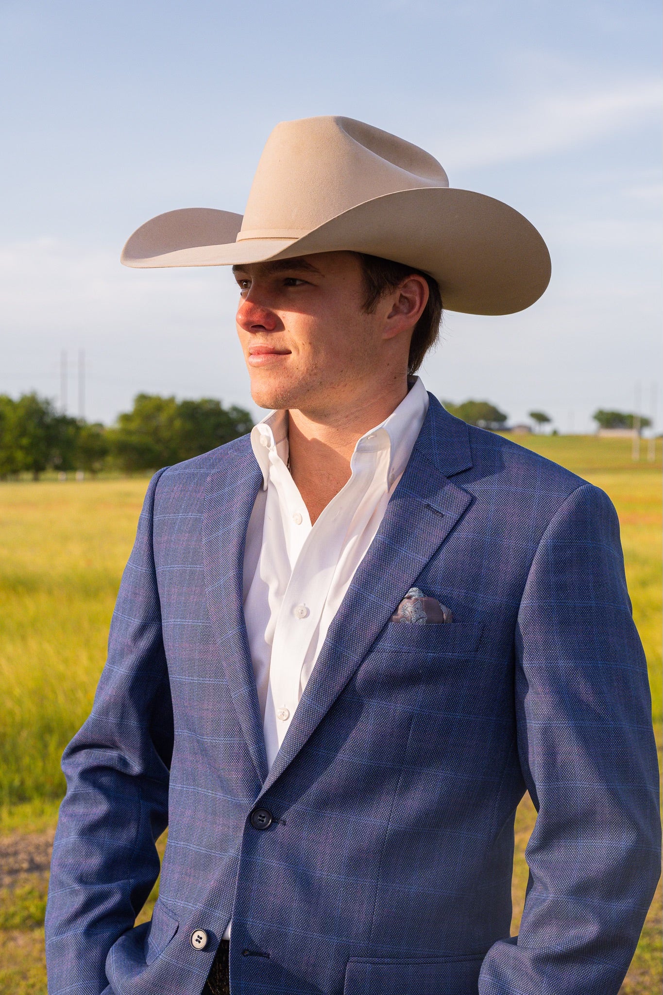 Ranch Blue with Pink Plaid Summer Cowboy Sport Coat – Classic Fit Western Jacket