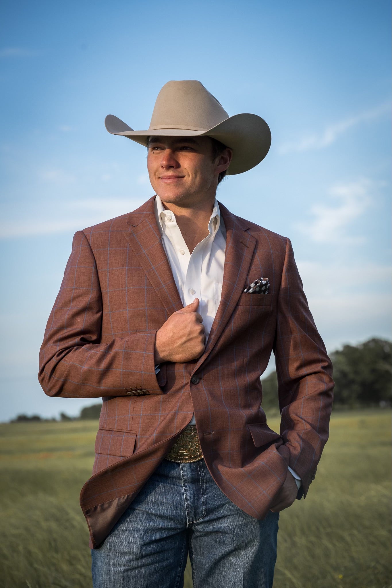 Rust Terracotta Windowpane Cowboy Sport Coat – Classic Fit Western War