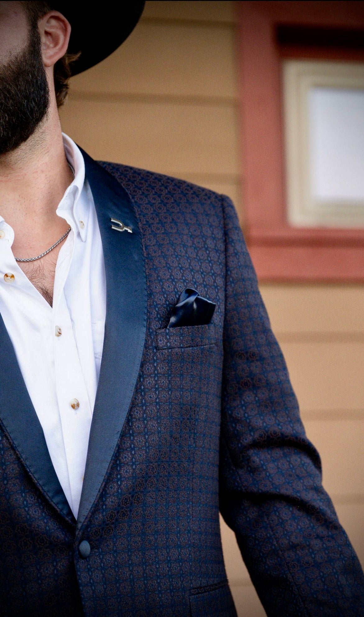 Hugh Heff Cowboy Smoking Jacket — navy and plum etched western evening jacket by Espuela Design Co.