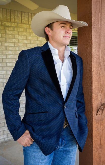 Midnight Blue Athletic Cowboy Sport Coat – Modern Western Statement Jacket