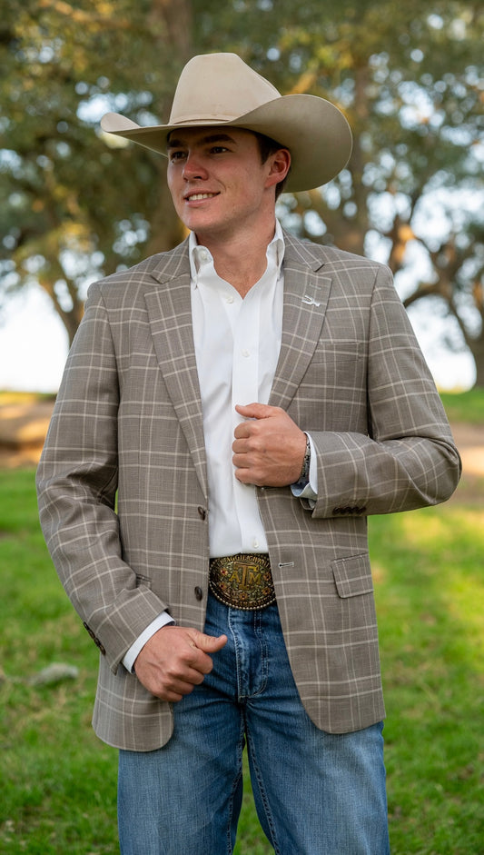 Lightweight Taupe Windowpane Cowboy Sport Coat
