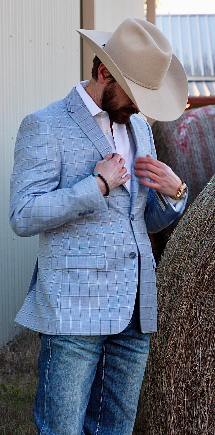 Baby Blue Windowpane Cowboy Sport Coat