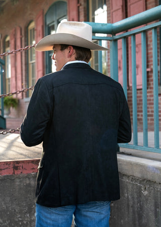 Black Ultra-Suede Western Yoke Cowboy Slim Fit Sport Coat