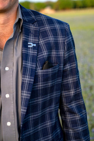 Dark Blue Double Plaid Modern Fit Summer Sport Coat