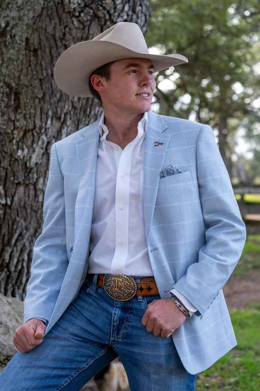 New!! Sky Blue Windowpane Cowboy Sport Coat