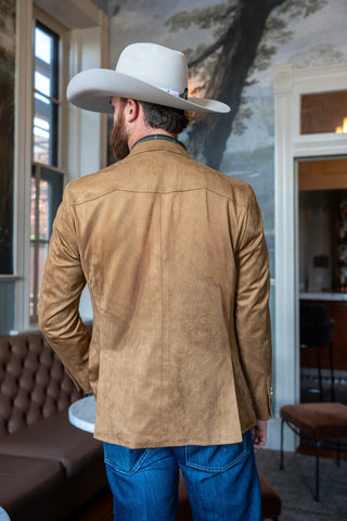 New!! Saddle Tan Ultra-Suede Western Yoke Slim Fit Cowboy Sport Coat