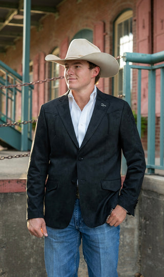 Black Ultra-Suede Western Yoke Cowboy Slim Fit Sport Coat