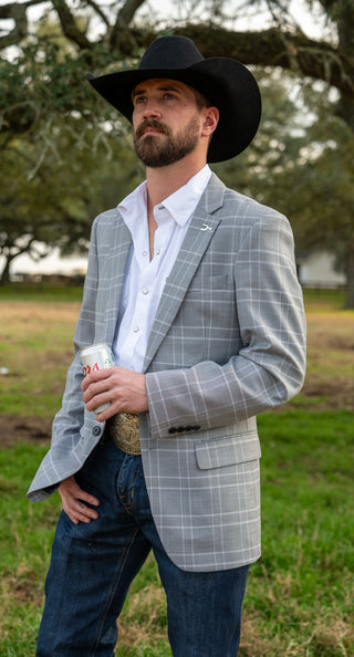 Lightweight Gray Windowpane Cowboy Sport Coat