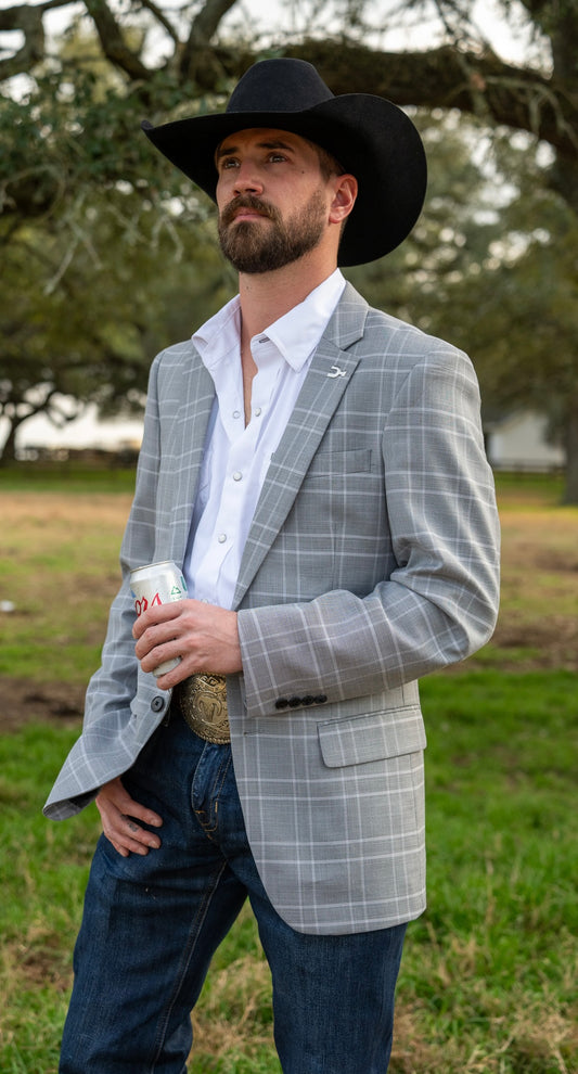 Lightweight Silver Windowpane Cowboy Sport Coat