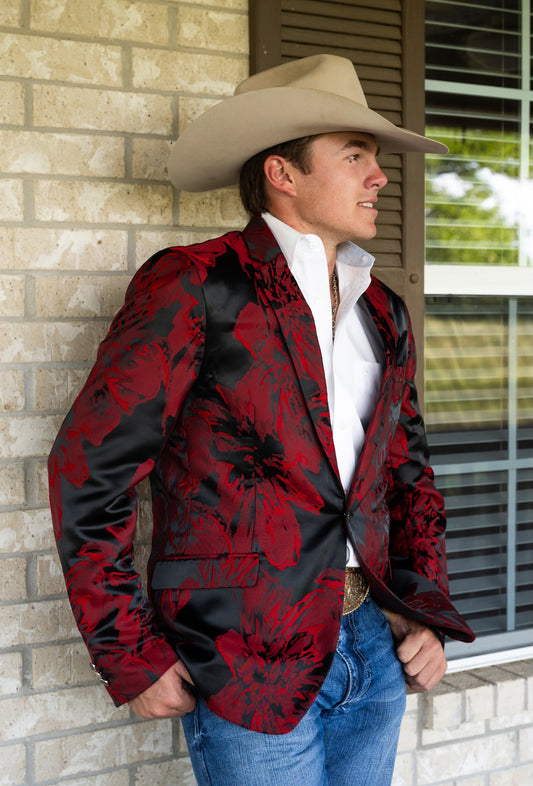 Red Raider Floral Cowboy Sport Coat – Slim Fit Western Statement Jacket