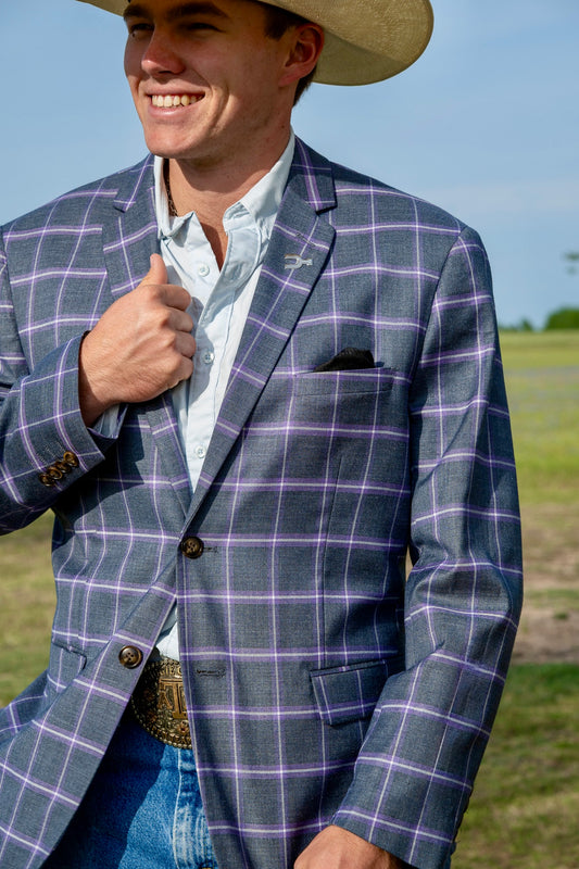 Summer Charcoal Grey Windowpane Cowboy Sport Coat