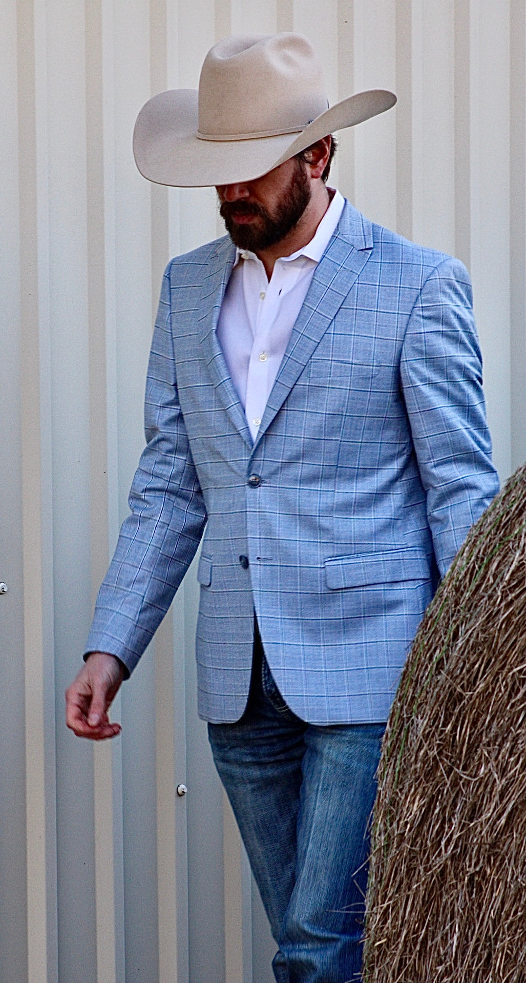 Baby Blue Windowpane Cowboy Sport Coat