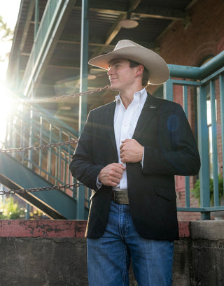 Black Ultra-Suede Western Yoke Cowboy Slim Fit Sport Coat