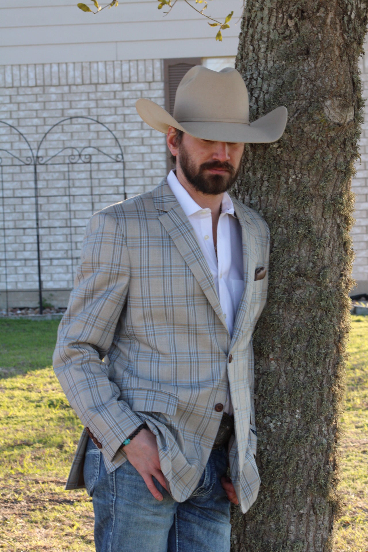 Big Plaid Taupe Cowboy Sport Coat