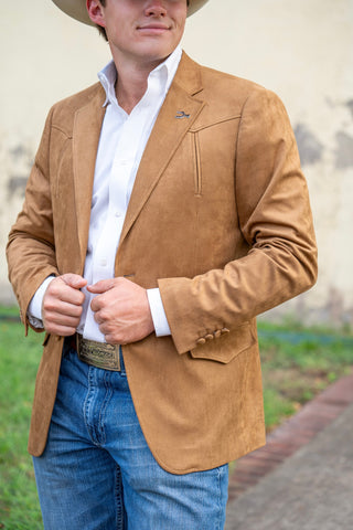 New!! Saddle Tan Ultra-Suede Western Yoke Slim Fit Cowboy Sport Coat