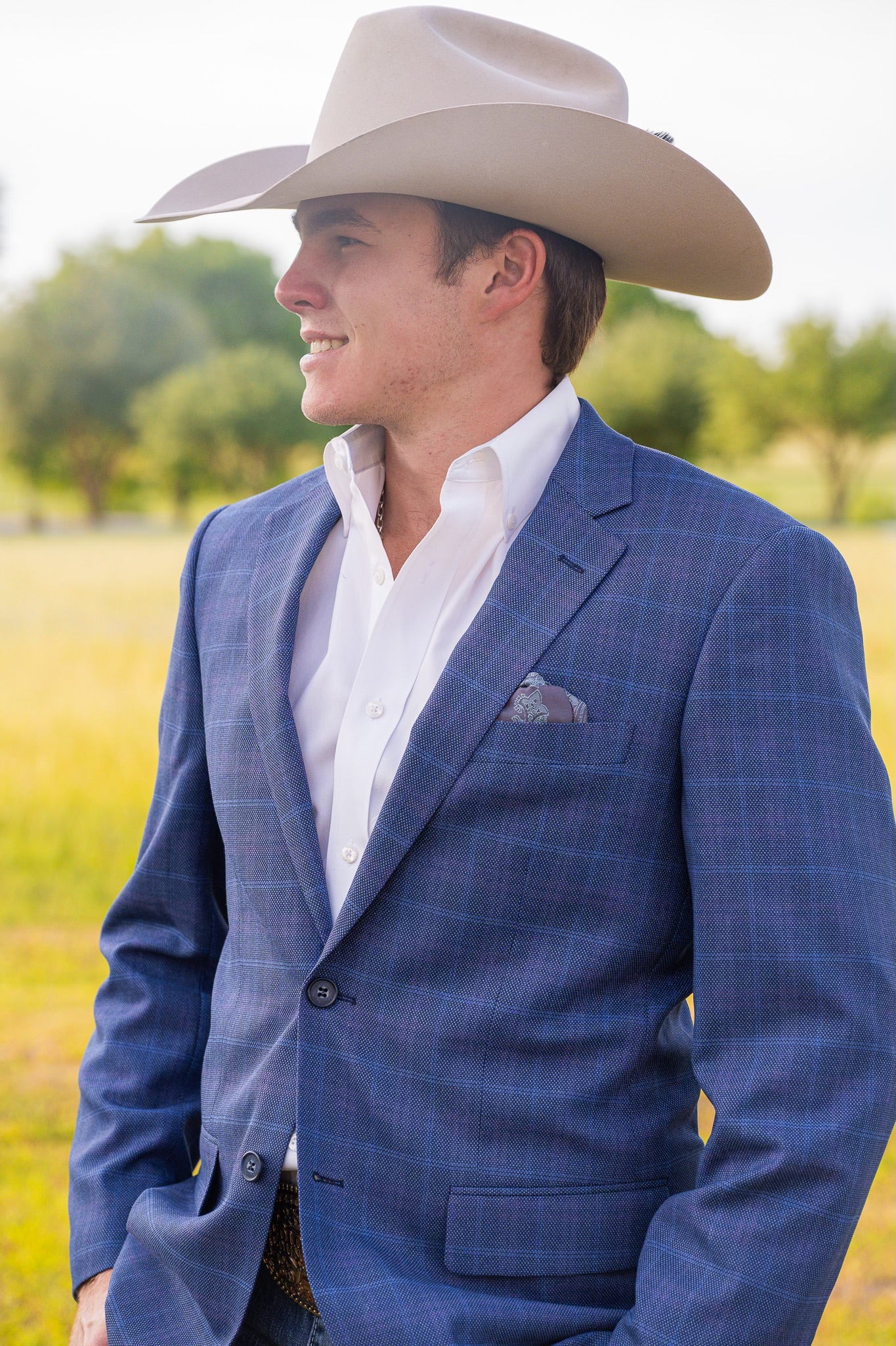 Ranch Blue with Pink Plaid Summer Cowboy Sport Coat – Classic Fit Western Jacket