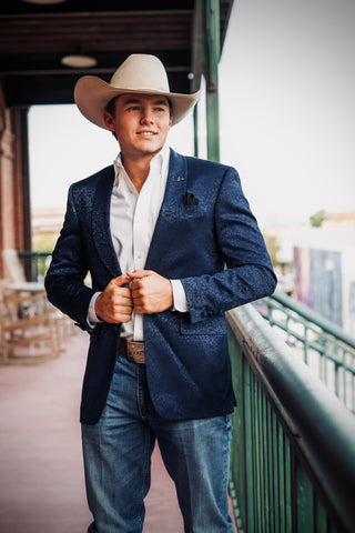 New!! Navy Blue Paisley Formal Cowboy Sport Coat