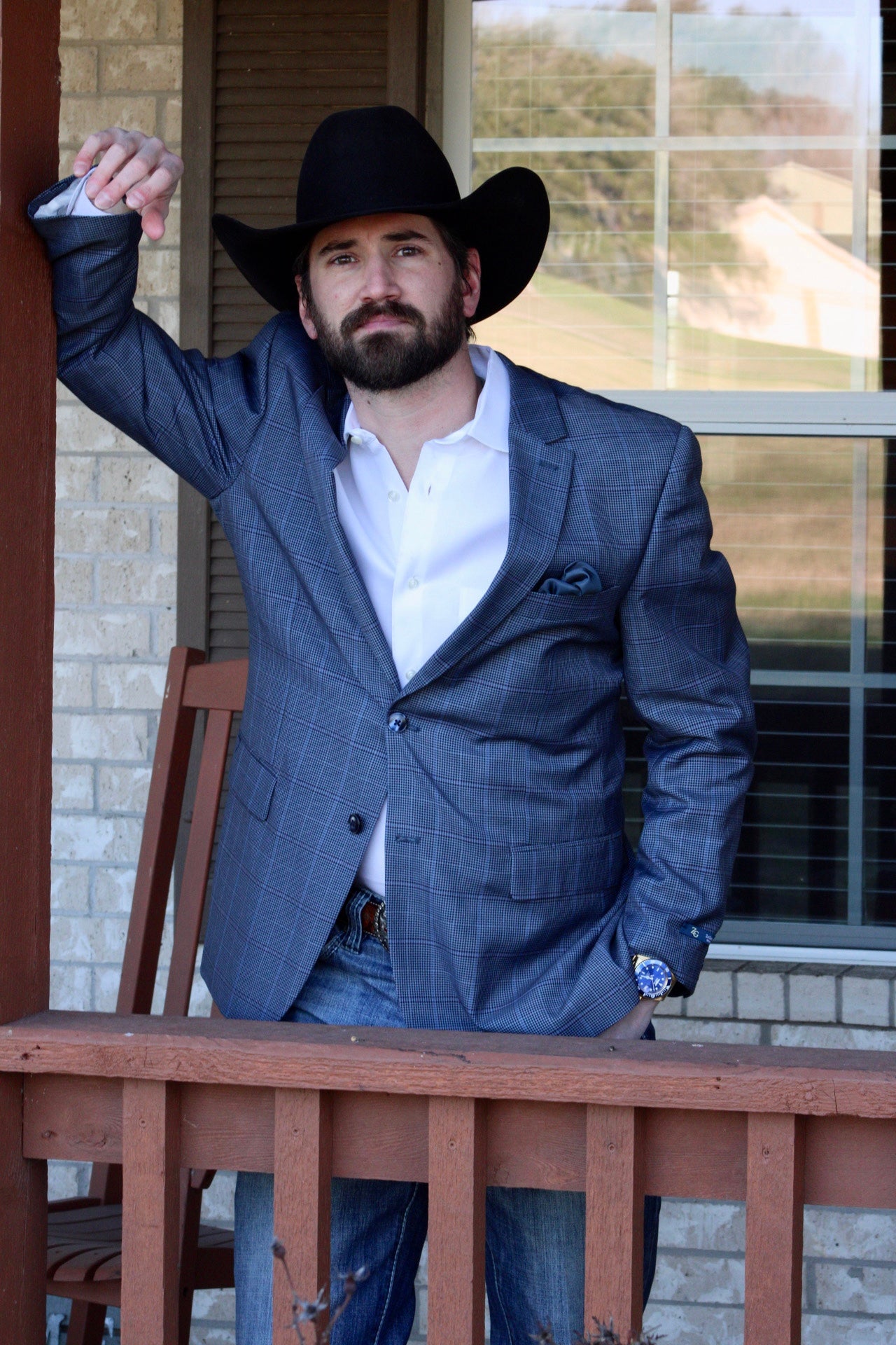 Slate Blue Houndstooth Pattern Cowboy Sport Coat