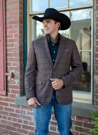 New!! Brown Black Chino Windowpane Cowboy Sport Coat