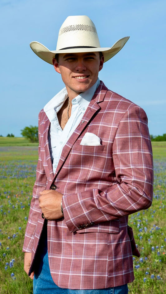 Vintage Rust Summer Windowpane Cowboy Sport Coat