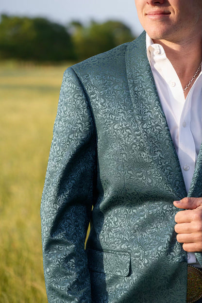 Rodeo Teal Paisley Cowboy Sport Coat – Slim Fit Western Statement Jacket