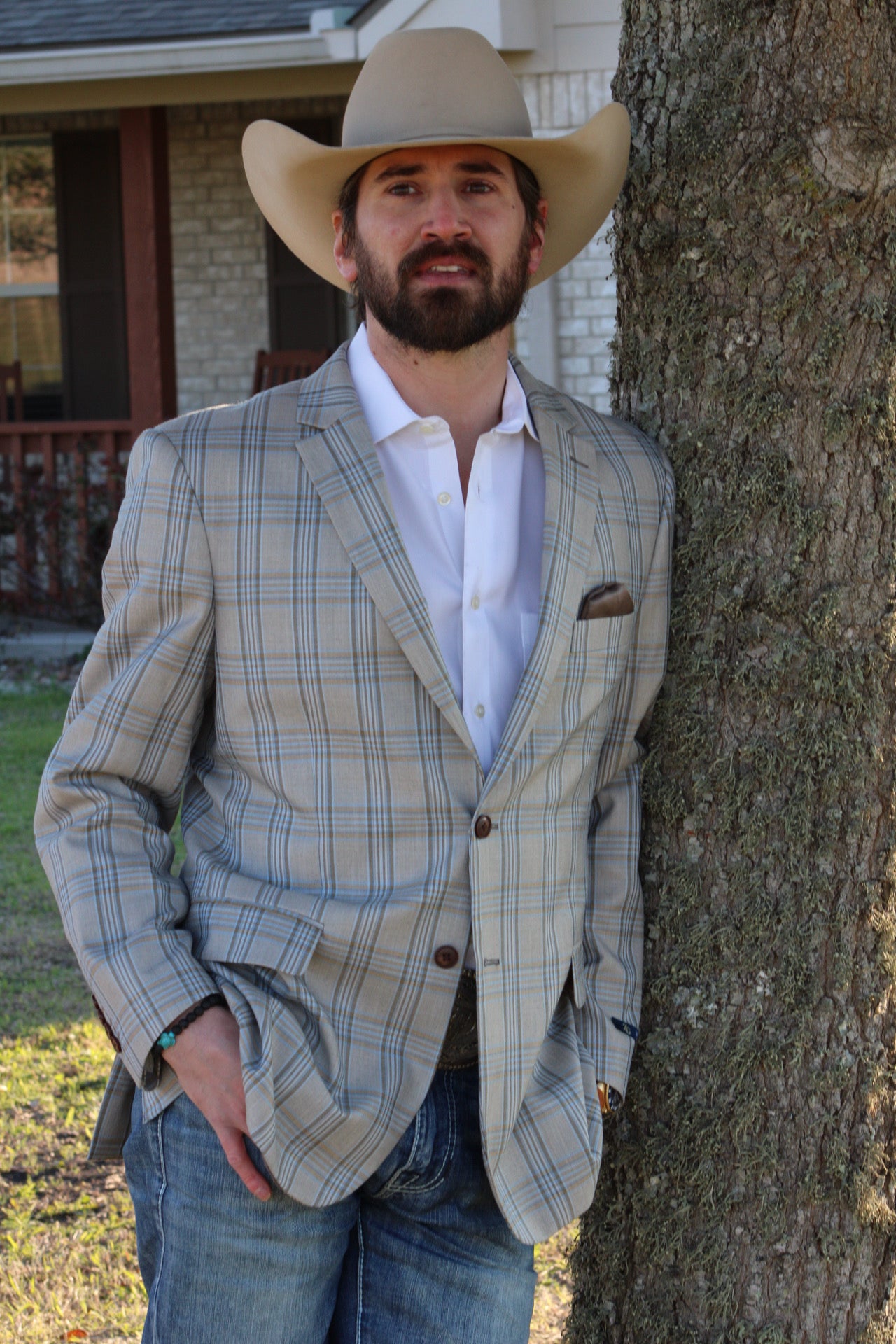 Big Plaid Taupe Cowboy Sport Coat