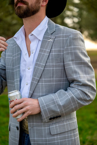 Lightweight Gray Windowpane Cowboy Sport Coat