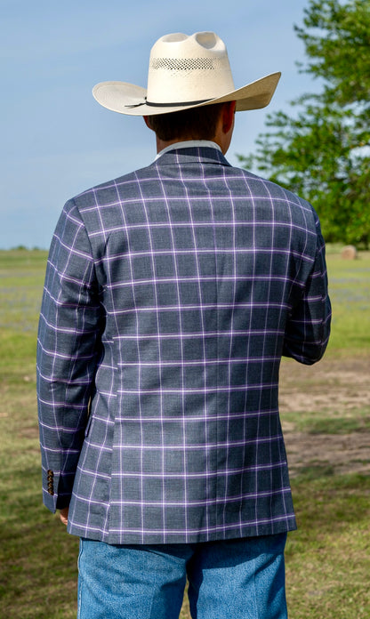 Summer Charcoal Grey Windowpane Cowboy Sport Coat