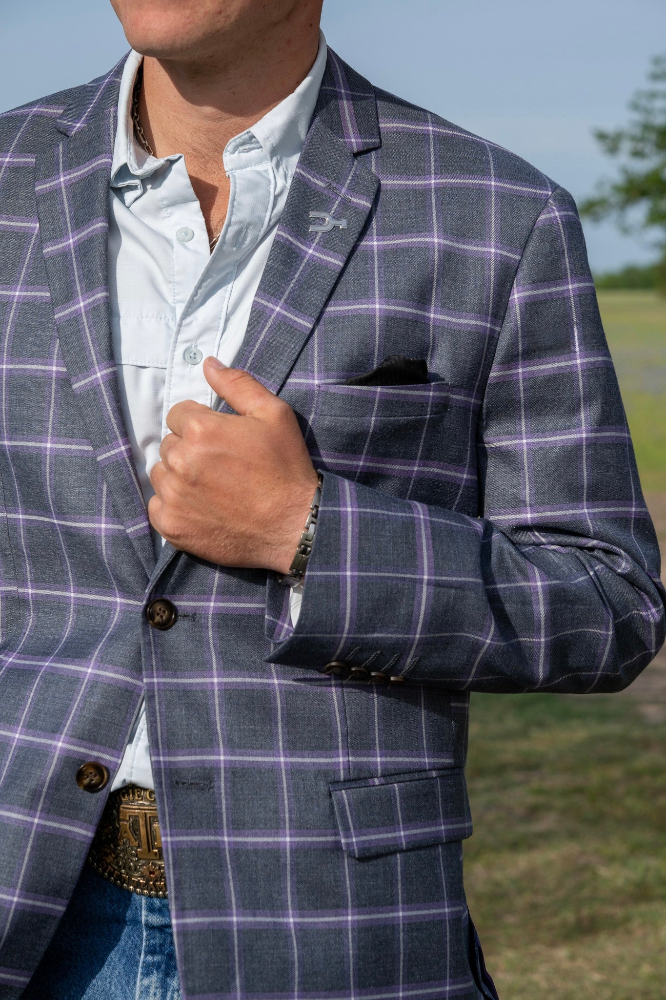 Summer Charcoal Grey Windowpane Cowboy Sport Coat