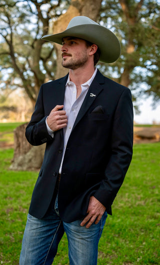 Solid Black Cowboy Sport Coat by Espuela Design Co. Classic Fit Western Sport Coat with Refined Structure