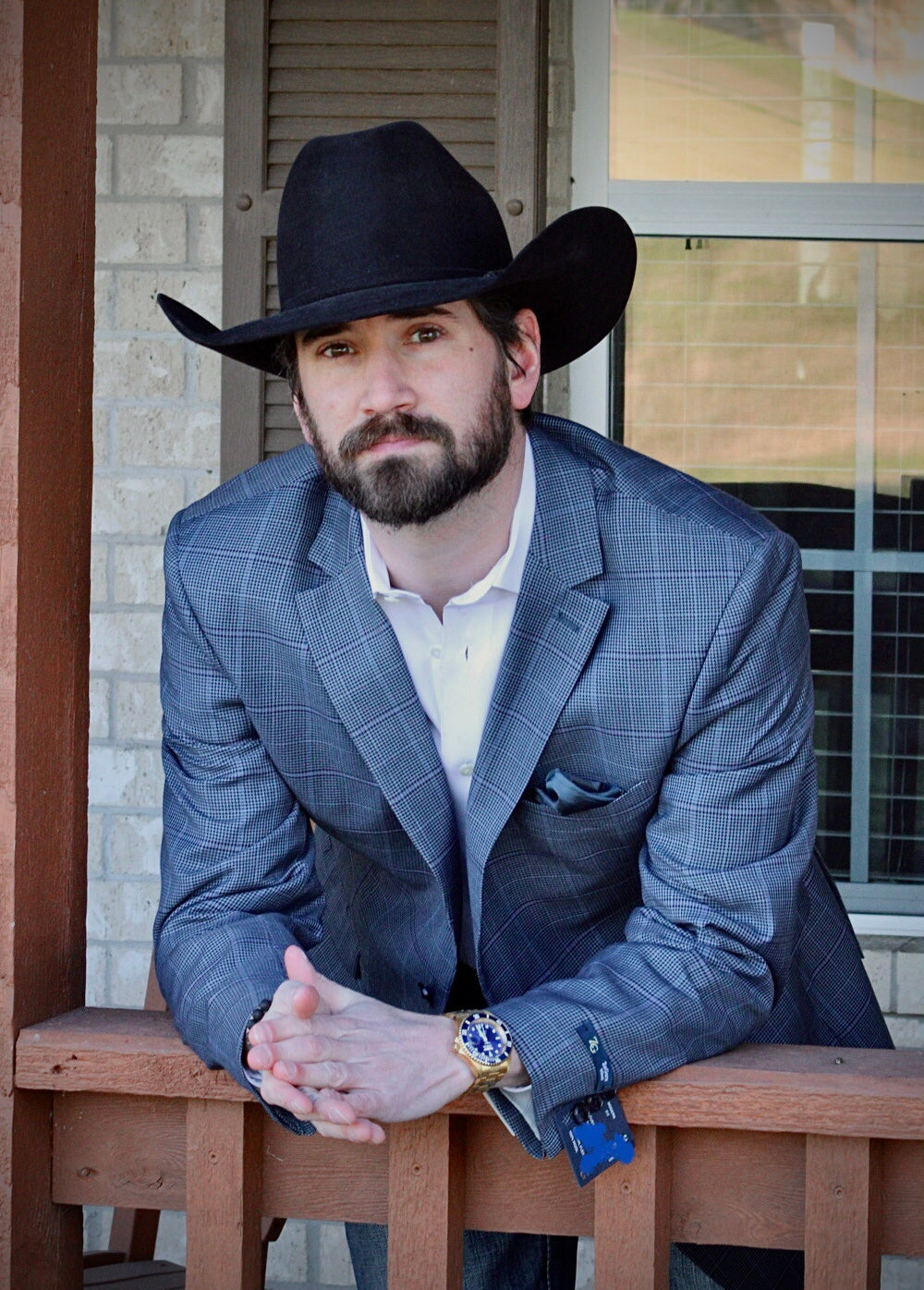 Slate Blue Houndstooth Pattern Cowboy Sport Coat