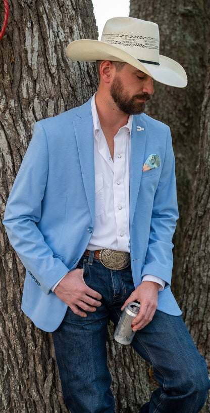 Solid Caribbean Blue Cowboy Sport Coat by Espuela Design Co. Performance Stretch Western Blazer Slim Fit