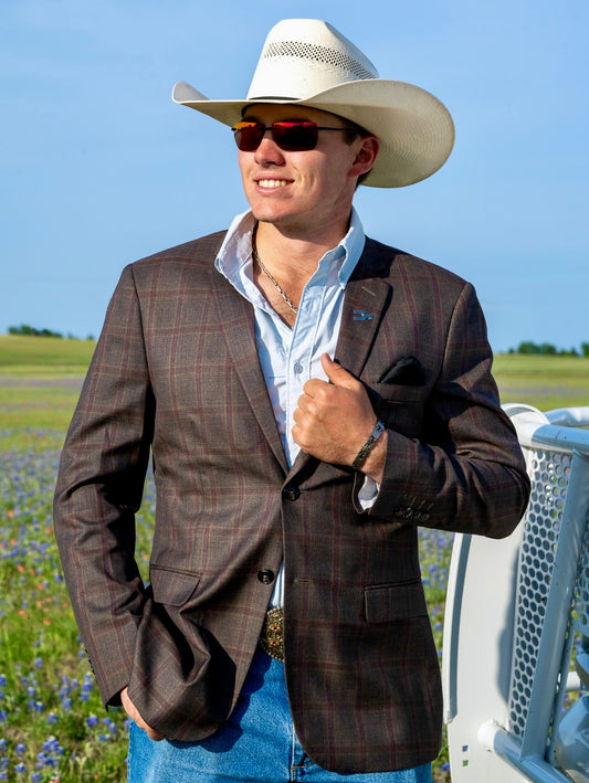 Summer Earthy Brown Windowpane Cowboy Sport Coat