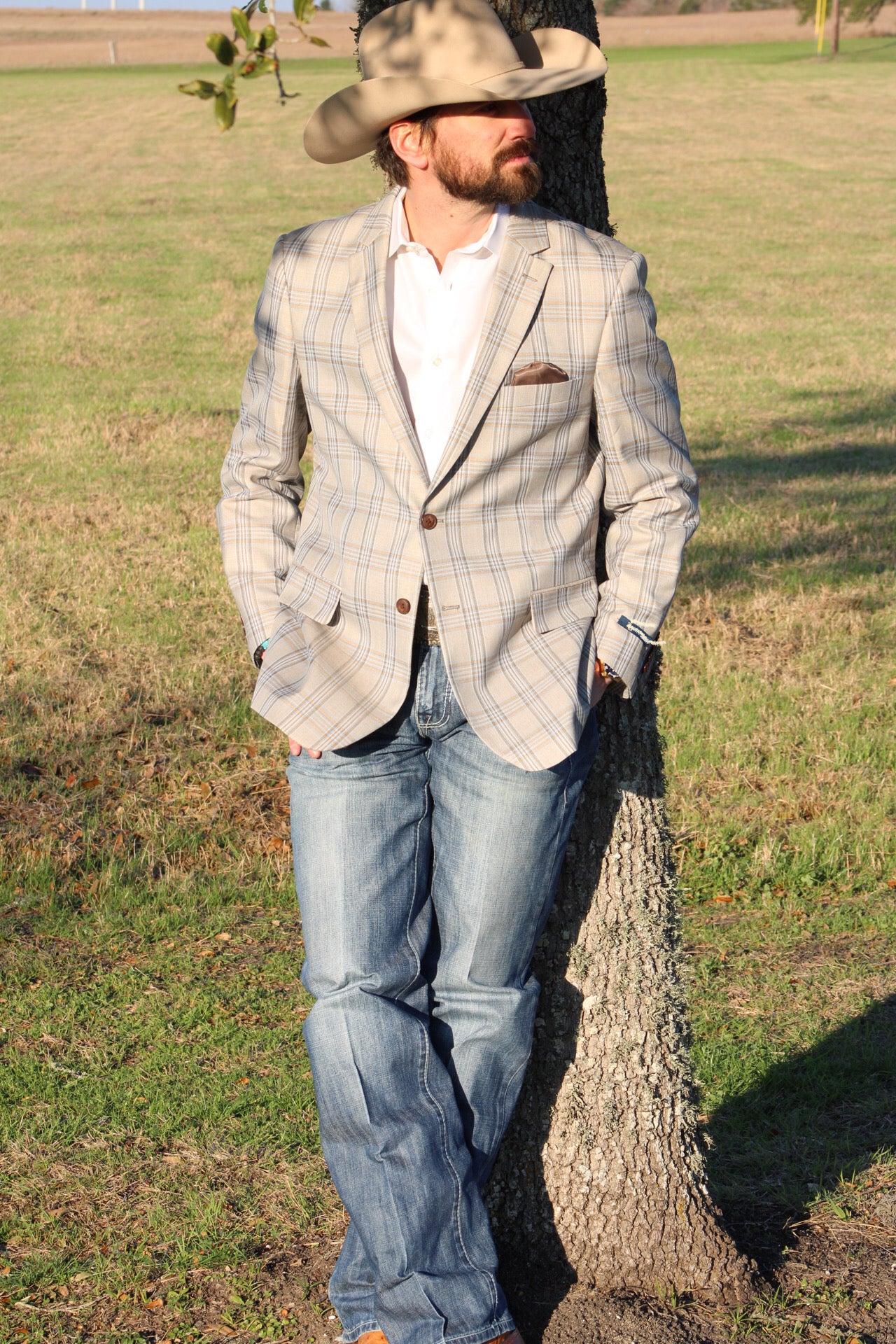 Big Plaid Taupe Cowboy Sport Coat