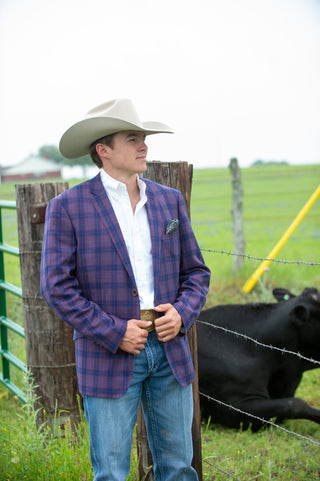 Slim-fit Western jacket in dark purple plaid with tailored silhouette