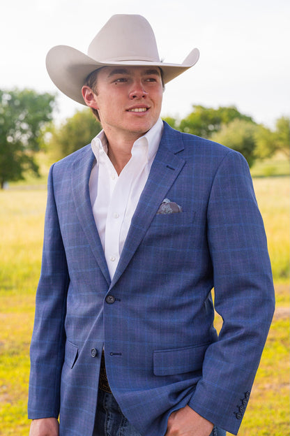 Ranch Blue with Pink Plaid Cowboy Sport Coat in classic Western fit