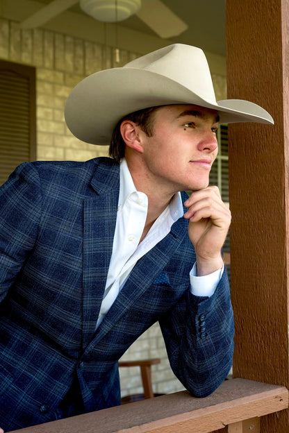 Denim Blue Plaid Cowboy Sport Coat – Tailored Western Dress Jacket