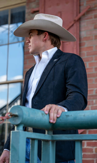Black Ultra-Suede Western Yoke Cowboy Slim Fit Sport Coat