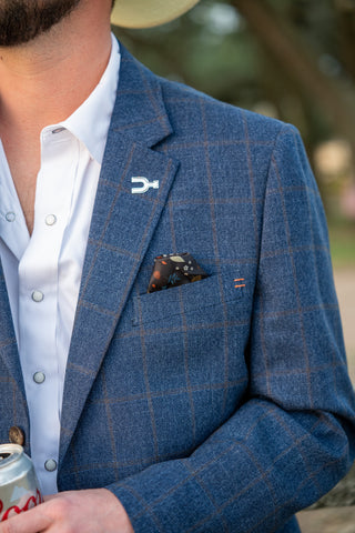 Denim Blue Windowpane Cowboy Sport Coat – Tailored Western Dress Jacket