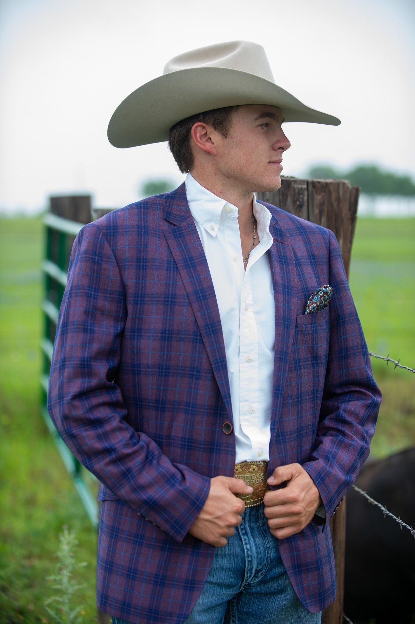 Dark Purple Plaid Slim Fit Western Jacket Elevated Cowboy Chic Dark Purple Plaid Slim Fit Western Jacket Elevated Cowboy Chic