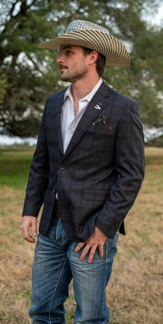 New!! Ranger Dark Grey Windowpane Cowboy Sport Coat