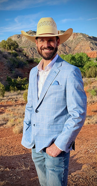 New!! Jimmy Buffet Blue Windowpane Cowboy Sport Coat