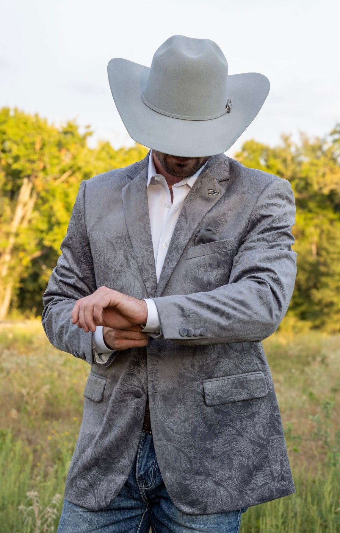 New! Grey Etched Paisley Cowboy Sport Coat