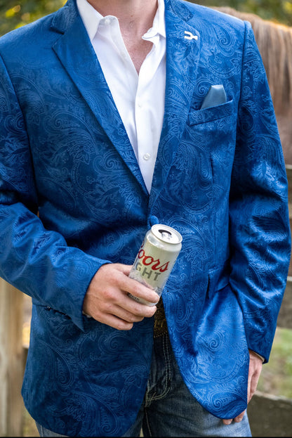 New! Royal Blue Etched Paisley Cowboy Sport Coat