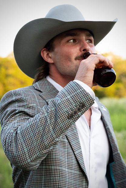 New! Turquoise, Grey, Brown Checkered Plaid Cowboy Sport Coat