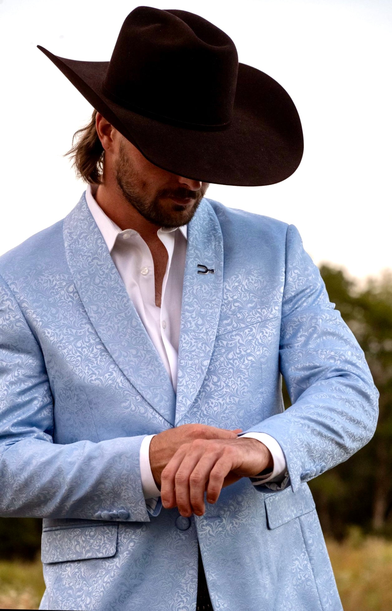 The Glacier Cowboy Sport Coat – Slim Fit Ice Blue Paisley