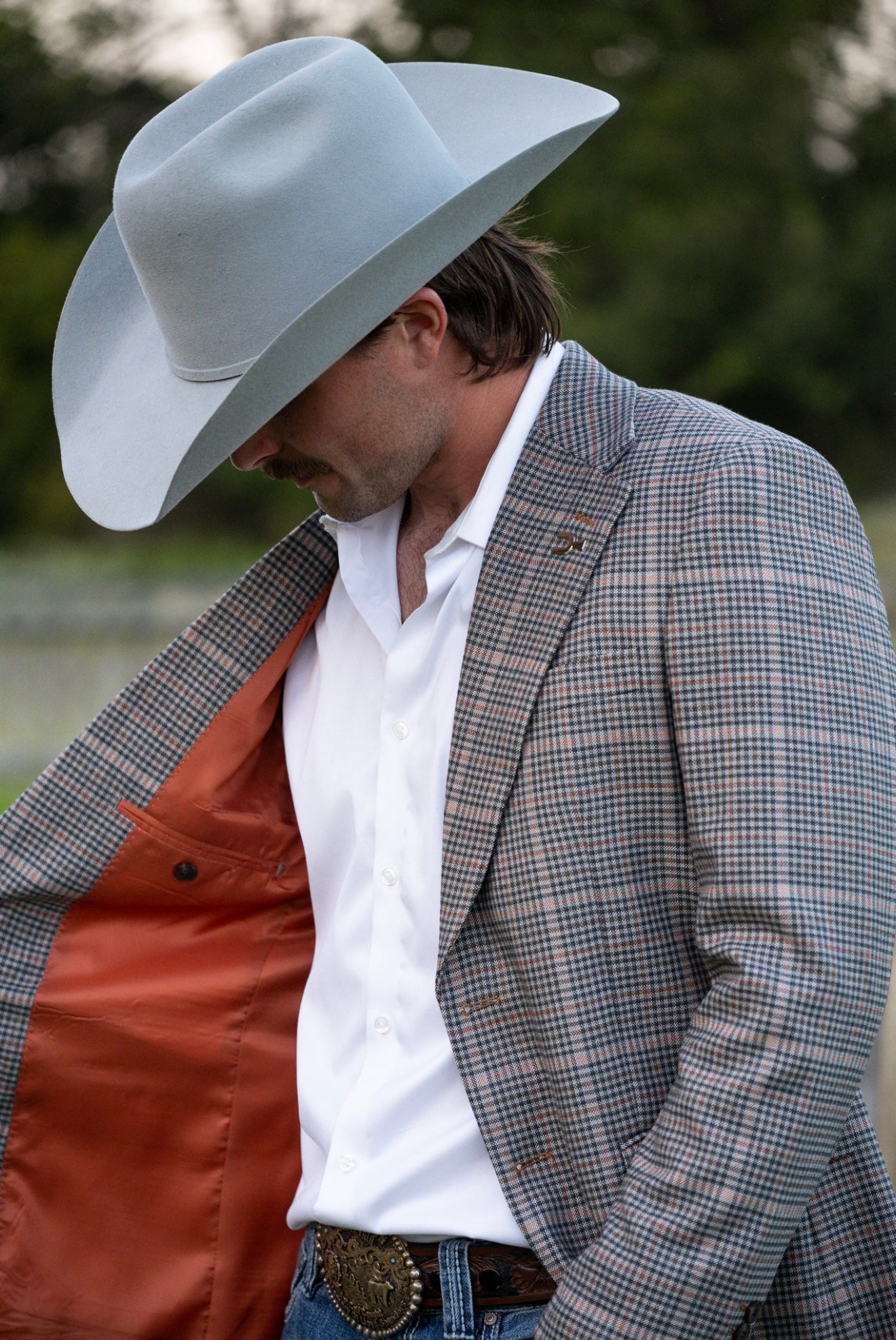 New! Rust, Grey, Brown Checkered Plaid Cowboy Sport Coat
