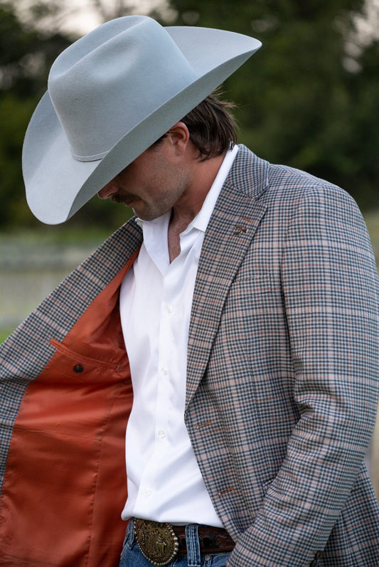 New! Rust, Grey, Brown Checkered Plaid Cowboy Sport Coat