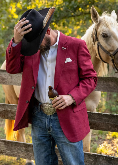 New! Solid Red Chino Cowboy Sport Coat