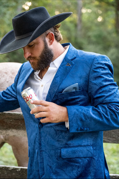 New! Royal Blue Etched Paisley Cowboy Sport Coat